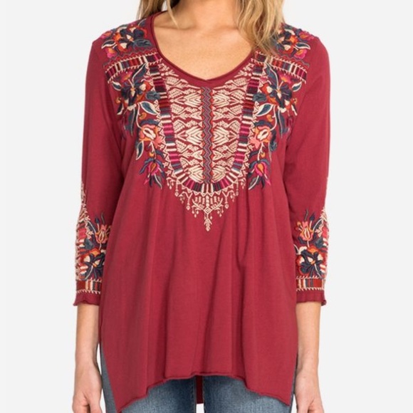 Johnny Was CLAUDE 3/4 KNIT DRAPE embroidered Top in XS - Picture 2 of 6
